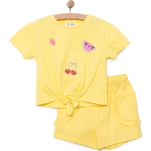 Hellobaby Kız Bebek Tişört-Şort 2li Takım Soft Colorful Bisiklet Yaka Reçme Paça Kısa Kol Sarı