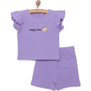 Hellobaby Kız Bebek Tişört-Şort 2li Takım Soft Colorful Bisiklet Yaka Reçme Paça Kısa Kol Mor