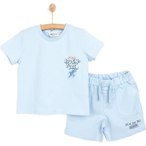 Hellobaby Erkek Bebek Tişört-Şort 2li Takım Cosmic Line Bisiklet Yaka Reçme Paça Kısa Kol Mavi