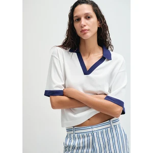 Lacivert Yakalı Beyaz Triko Polo 1710748-70057