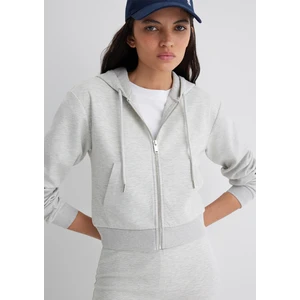 Kapüşonlu Gri Interlok Sweatshirt 1S10424-88467