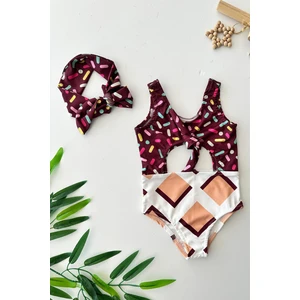 Miniğimin Cicileri (3-10 Yaş) Bağlama Detaylı Kız Çocuk Bikini mayo takım - Bordo