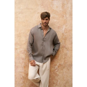 Agnola Oversize Erkek Füme Keten Gömlek