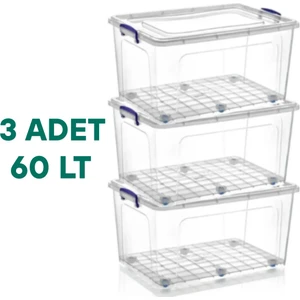 62X40X41,5 cm Tekerlekli Kilitli Saklama Kutusu 60 Litre 3 Adet Tekerlekli Saklama Kabı Depolama Düzenleyici