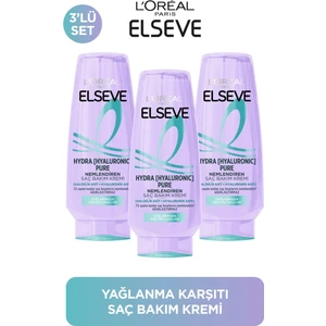 L'Oreal Paris 3'lü Elseve Hydra Pure [Hyaluronic] Ağırlaştırmadan Nemlendiren Saç Bakım Kremi 250ml