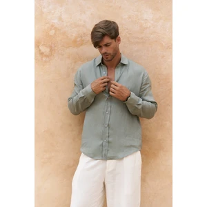 Agnola Oversize Erkek Mint Keten Gömlek