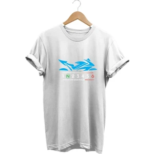 Blue Racing Motor - Mavi Yarış Motorsikleti Baskılı Tshirt