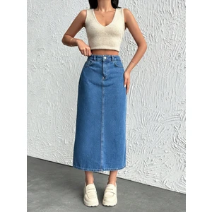 Pamuklu Mavi Denim Etek