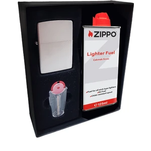 Çakmak Satin Mat Gri Hediyelik Kutu Benzin Taş Set Du10Mat