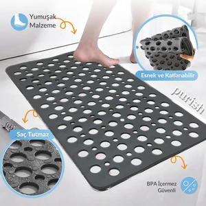 | Kaymaz Banyo Paspası | Antrasit Gri | 66X36CM – Dikdörtgen Duş Matı, Küvet Paspası | Güçlü Vantuzlu, Su Tahliyeli, Yumuşak | Makinede Yıkanabilir | Kaydırmaz Zemin Matı