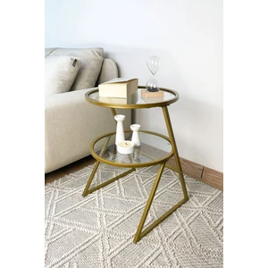 Valencia Yan Sehpa - Gold Metal Şeffaf Camlı Çok Amaçlı Yan Sehpa