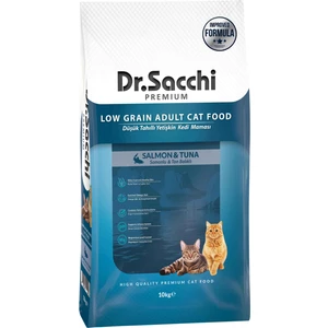 Dr. Sacchi Premium Düşük Tahıllı Somonlu ve Ton Balıklı Yetişkin Kedi Maması 10 kg