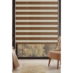 Zebra Stor Perde Koyu Ahşap Desen Alüminyum Kasa