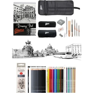 Eskiz Defteri St.petersburg Dereceli Kalem Metalik Fosforlu Sulu Kuruboya Kalemi Çantalı Eskiz Set