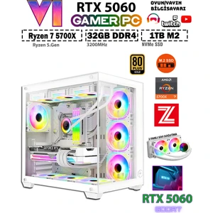 GTA-VI X32 White Pro ✔ Ryzen 7 5700X 32GB Ram 1TB M.2 Nvme SSD 8GB GDDR7 RTX5060 Ekran Kartı Premium Masaüstü Bilgisayar