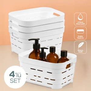 4'lü 3,8 Litre Delikli Saklama Kutusu Beyaz