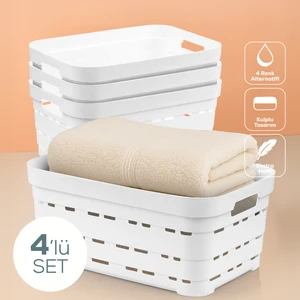 4'lü 10,8 Litre Delikli Saklama Kutusu Beyaz