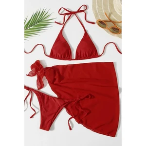 Pareolu Bağlamalı 3'lü Bikini Takım Set (Çıkartılabilir Kaplı)