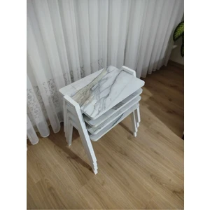 Zigon Sehpa 4'lü Mermer Desenli Tepsi Model