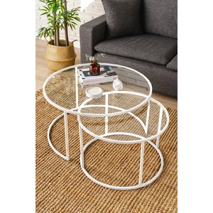 Belarus Orta Sehpa Modern Tasarım Beyaz Cam Üst Yüzey 80 cm Yuvarlak