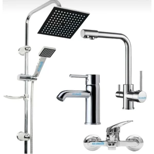 Arıtmalı 3 Yollu Mutfak Sabit Lavabo Mix Banyo Robot Duş Seti 4’lü Musluk Batarya Seti