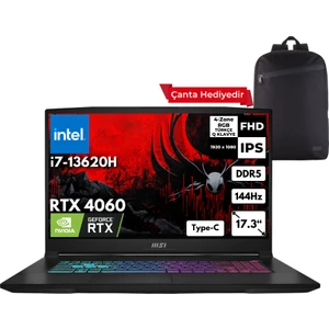 Msı Katana 17 I7-13620H 32-Gbddr5 1 Tbssd RTX4060 (8GB-105W) 17.3" Fhd 144Hz Windows 11 Pro + Sırt Çantası B13VFK-1037XTRHMF14