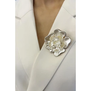Taş Detaylı Sedef Gül Broş (5cm)