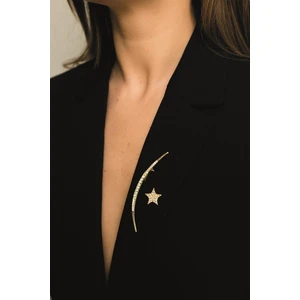 Altın Renk Alaşım Ay-Yıldız Figürlü, İkili Taşlı Zarif Tasarım Broş – Şık ve Özel Takı Aksesuarı