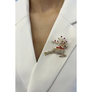 Altın Rengi Taşlı Incili Geyik Broş (4cm)