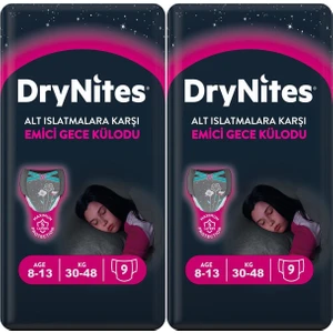 Drynites Emici Gece Külodu/külot Bez Kız 8-13 Yaş 30-48KG Large 18 Adet 2pk*9 Alt Islatmalara Karşı