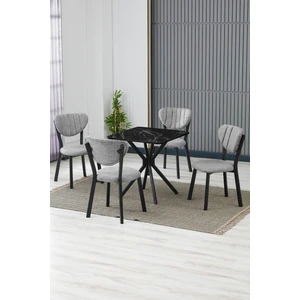 Elma Modeli Kare Mutfak Masa Sandalye Takımı 4 Sandalye 1 Siyah Mermer Desen Masa 70X70 Keten Kumaş