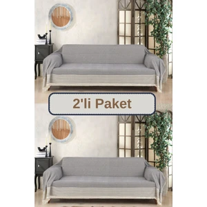 Koyu Gri Pamuklu Kolları Örten 310 cm Koltuk Kanepe Çekyat Örtüsü Önden Saçaklı Kaymaz Çok Amaçlı