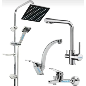 3 Girişli Mutfak Mix Lavabo Mix Banyo Robot Duş 4’lü Batarya Musluk Seti