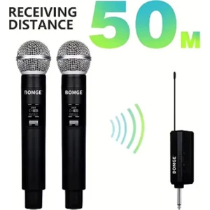 Profesyonel Çiftli Kablosuz Mikrofon Seti Karaoke Şarj Edilebilir 50 Metre Mesafe