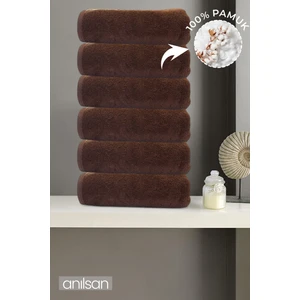 6'lı Kahverengi El Havlusu - 50x90 Cm, 225 Gr, %100 Pamuk, Spa Ve Otel Havlusu, Günlük Kullanıma Uygun