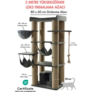 Pet Dreams Ruby Lüks Kedi Tırmalama ve Dinlenme Ağacı 200 cm Yüksekliğinde