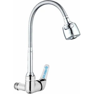 Duvardan Tek Şu Çıkışlı Krom 2 Fonksiyonlu Spiral Oynar Borulu Lavabo Mutfak Bataryası Musluğu