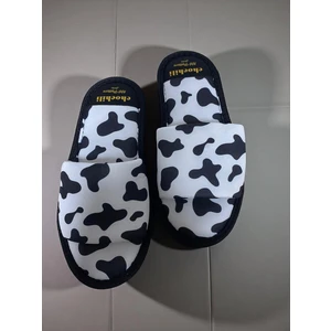 Unısex Inek Desen Önü Açık Ev Terliği