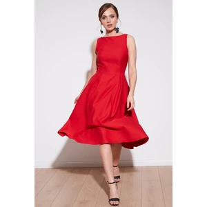 Bisiklet Yaka Regular Fit Cepli Pileli Midi Elbise Bayan Elbise 6051963