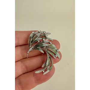 Taş Detaylı Renkli Tüy Broş (4cm)