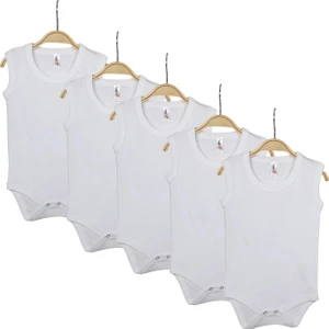 Hvc Bebek Body Askılı Atlet Body Ribanalı Pamuklu Zıbın Beyaz 5li Unisex