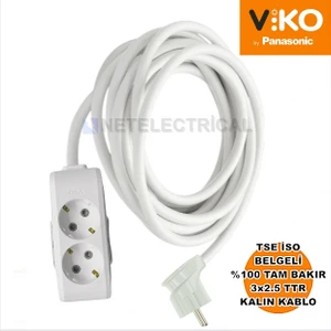 Multi-Let | Ikili 1 Metre Topraklı Yan Fişli Çocuk Korumalı Grup Priz - 2'li, 1 M, (3x2.5 Ttr Tam Bakır Kalın Kablolu)