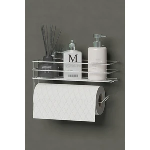 Hill Homes Yapışkanlı Raflı Rulo Havluluk Havlu Kağıtlık Banyo Mutfak Düzenleyici Raf Krom Gümüş