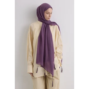 Fenza Scarf Püsküllü %50 Pamuk Brice Şal - Mürdüm