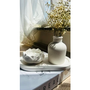 Beyaz Kokulu Mumlu Lotus Bohem Beton Dekoratif Set (3 Parça)