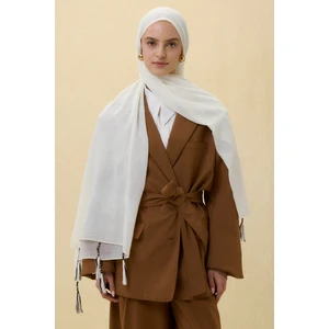Fenza Scarf Püsküllü %50 Pamuk Brice Şal - Beyaz