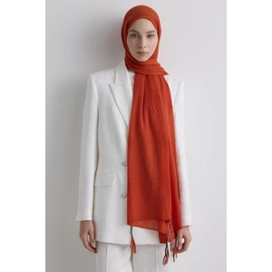 Fenza Scarf Püsküllü %50 Pamuk Brice Şal - Kırmızı Turuncu