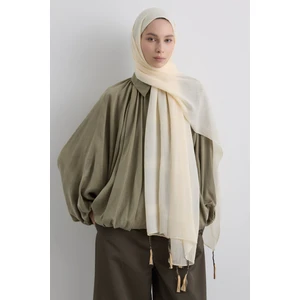 Fenza Scarf Püsküllü %50 Pamuk Brice Şal - Krem