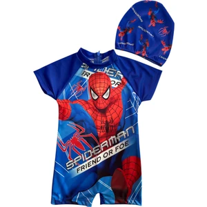Erkek Çocuk Spiderman Baskılı Boneli Tulum Mayo