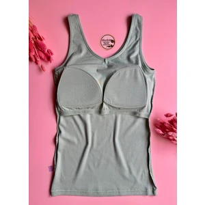 Modal Kumaş | V Yaka Çağla Yeşili Renk Pedli Ribana Kadın T-Shirt-Atlet